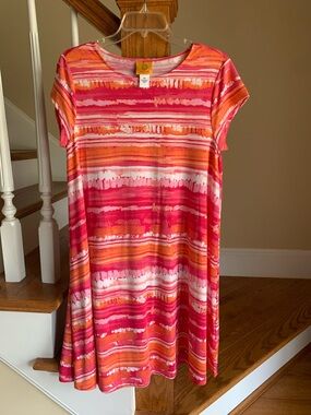 Ruby Rd. Pink and Orange Watercolor Stripe Dress